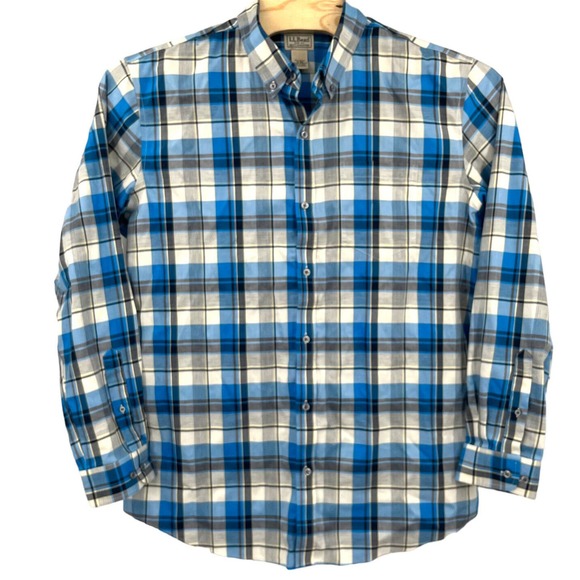 LL Bean Shirt Mens XL Vibrant Blue Button Down Wrinkle Free Slightly Fitted - Picture 2 of 5